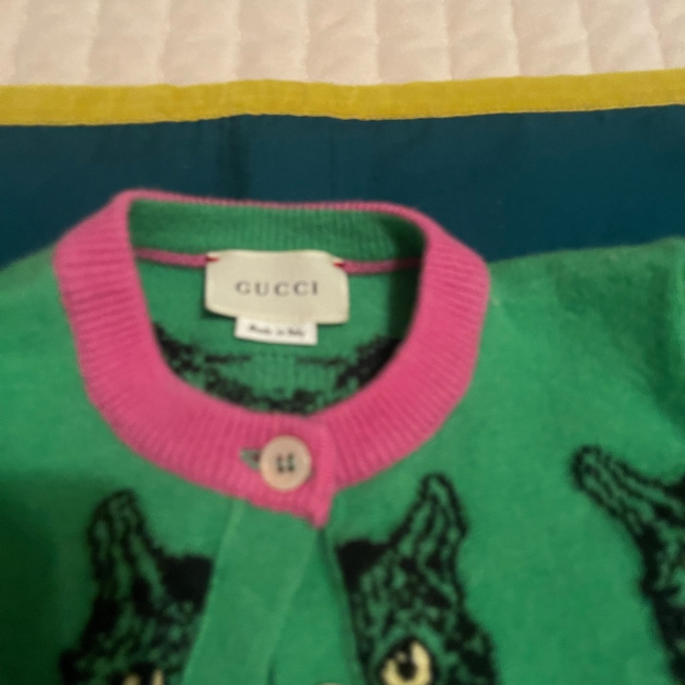 Baby Gucci cat print button up sweater